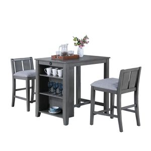Graham-Mesa de comedor de 3 piezas con acabado Gris de 36 ", con estantes y 2 sillas para juegos de comedor - Product Image 2