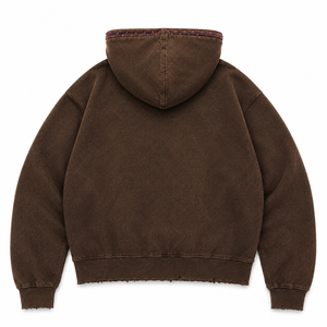 Sudadera con capucha personalizada de gran tamaño con pedrería, 100% algodón, tela suave, con cremallera, estilo moderno, diseño de patchwork desgastado, unisex. - Product Image 5