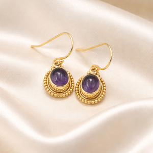Pure 925 Sterling <b>Silver</b> Oyster Amethyst <b>Drop</b> <b>Earrings</b> Rose Gold & Yellow Gold Plated Vintage Boho Gemstone Jewelry for Women - Product Image 3