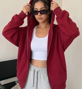 Sweat-shirt à capuche oversize décontracté pour femme avec fermeture éclair et épaules tombantes, en polyester, vente en gros, pour femme et fille - Product Image 3