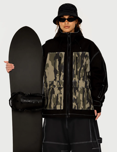Veste de snowboard à capuche unisexe, imprimé camouflage, imperméable, isolée synthétiquement, fermeture éclair, style cargo noir, vêtements de ski - Product Image 4