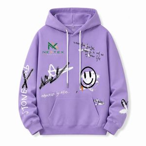 Sweat-shirt à capuche personnalisé avec visage souriant graffiti, streetwear pour hommes et femmes, sweat-shirt surdimensionné, imprimé doodle - Product Image 3