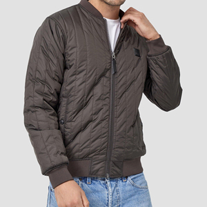 Chaqueta Bomber Acolchada para Hombre, Color Sólido, Cierre de Cremallera, Ropa Exterior Informal de Otoño, Relleno de Poliéster, Cuello Alto, Corte Regular - Product Image 3