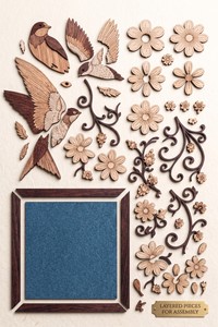 Décoration murale en bois encadrée, oiseaux et fleurs sculptés, décoration traditionnelle pour salon - Product Image 3