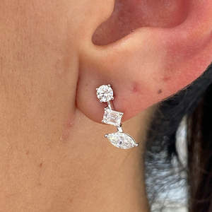 Pendientes de Diamantes Cultivados en Laboratorio con Múltiples Formas, Certificados por IGI, Corte Esmeralda, Marquesa y Redondo, Oro de 10K, 14K y 18K, Pendientes Finos para Mujer - Product Image 2