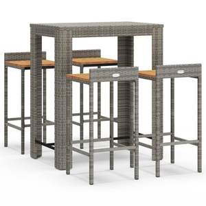 Ensemble de bar de jardin en bois d'acacia massif avec rotin PE gris et acier thermolaqué, mobilier d'extérieur durable - Product Image 2