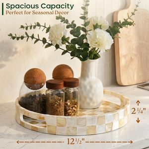 Round Decorative Tray with Handles Large Round Decorative Tray for Coffee Table Decor Decorative Tray for Living Room - Product Image 4