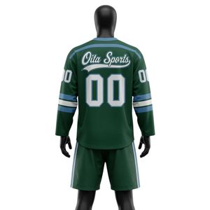 Conjunto de Camiseta y Pantalones Cortos de Hockey sobre Hielo Sublimados en Verde y Blanco para Hombre, Ropa Deportiva con Cuello en V de Poliéster, Ropa de Alto Rendimiento para Partidos de Equipo - Product Image 2