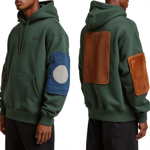 Sweat à capuche surdimensionné de luxe pour homme en molleton épais avec patchs en tissu chenille en relief et appliques en sergé de coton - Product Image 1