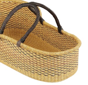 Premium solid color handmade leather strap bassinet seagrass <b>changing</b> <b>basket</b> together with rattan <b>changing</b> kid <b>basket</b> and straps - Product Image 4
