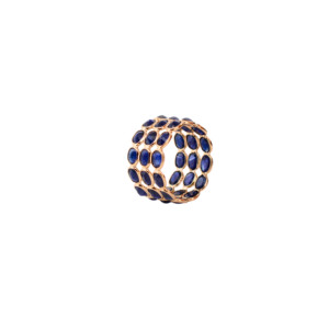 Natural Blue Sapphire Triple-<b>Row</b> Statement Ring in Solid 18K Yellow Gold – Wide Triple-Band Bezel Set Ring September Birthstone - Product Image 2