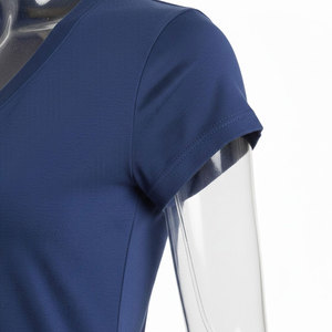 T-shirt à manches courtes col rond pour femme, bleu uni, en molleton tricoté respirant, coupe classique, décontracté, toutes saisons, séchage rapide, protection UV - Product Image 4