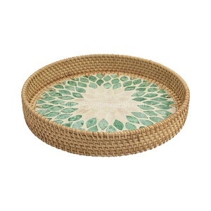 Juego de Bandejas Decorativas Viettime Craft de Grado Comercial, 3 Piezas, con Acabado Lacado en Ratán y Mezcla de Madreperla, Decoración de Mesa - Product Image 3