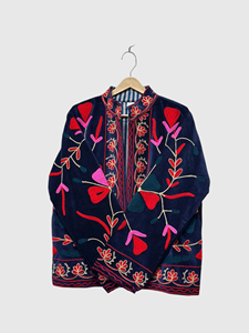 Veste en velours brodée de fleurs, col mandarin, manches longues, style Prairie Chic, vêtements d'hiver pour femmes grandes tailles - Product Image 4