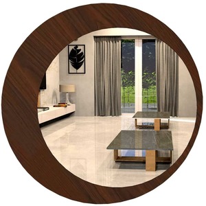 New design Round wooden wall <b>mirror</b> brown color customized size color available for entryway living room dining space - Product Image 6