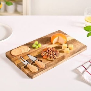Ensemble de 3 couteaux et fourchettes à fromage avec manche en bambou tressé, ustensiles de service en métal poli miroir pour plateau à fromage - Product Image 2