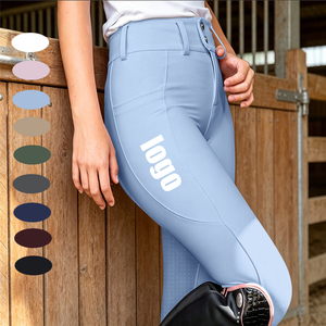 Pantalon d'équitation pour femmes, gris, avec boucle de ceinture rose, couleur unie, coupe régulière, pour l'équitation - Product Image 2