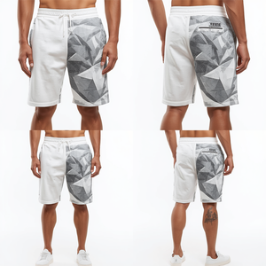 Shorts Bermuda en Coton à Motif Géométrique pour Homme, Taille Élastique avec Cordon de Serrage, Coupe Décontractée Mi-Haute, Tricoté Respirant avec Poches - Product Image 2