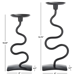 Ensemble de 2 porte-bougies noirs mats ondulés esthétiques, supports à bougies en métal originaux pour centre de table moderne et décoration - Product Image 5