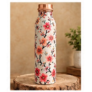 Handpainted Tropical Parrot Floral <b>Metal</b> <b>Water</b> <b>Bottle</b> with Copper Lid Portable Travel Drinkware - Product Image 2