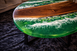 Handmade Eco-Friendly Green <b>Epoxy</b> Resin River Coffee <b>Table</b> Round Luxury Living Room Furniture Diwali - Product Image 4