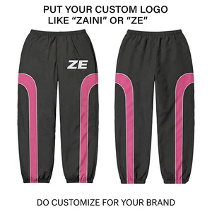 Pantalon coupe-vent de qualité supérieure, léger, 100% coton, 70 GSM, noir et rose, panneaux incurvés, poignets élastiques, réversible, streetwear - Product Image 1