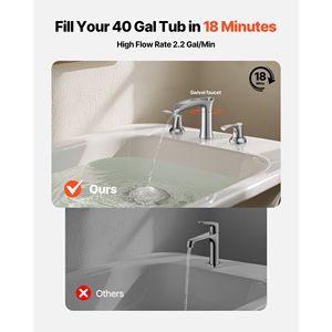 Rubinetto per Vasca Romano a 3 Fori, Set Rubinetti a Cascata per Vasca da Bagno in Lega di Zinco, Montaggio su Bordo Vasca con 2 Maniglie - Product Image 2