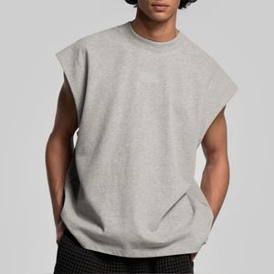 Camiseta sin mangas personalizada de lujo para hombre, de 320 g/m², mercerizada, de doble hilo, corte holgado, color heather. - Product Image 1