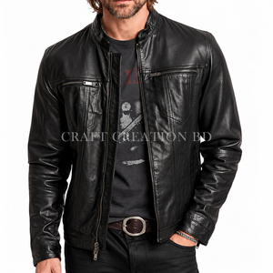 Vente en gros de vestes en cuir véritable 100% pour hommes et femmes, vestes de motard en cuir de vachette, commande export annulée, surplus d'usine du Bangladesh, vente en gros - Product Image 2