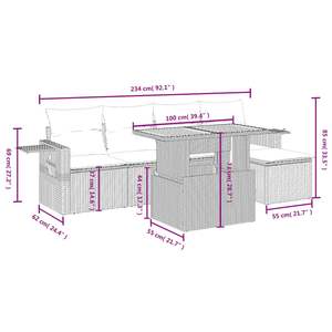 ชุดโซฟาลานบ้านหวายโพลีสีดำ 6 ชิ้นพร้อมเบาะรองนั่งเฟอร์นิเจอร์กลางแจ้ง - Product Image 3