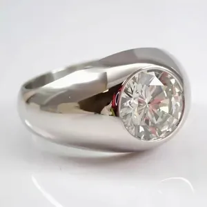 Classic Moissanite <b>Solitaire</b> <b>Ring</b> 925 Sterling <b>Silver</b> Bezel Set Dome Band Luxury Unisex Jewelry - Product Image 2