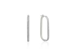 Custom 14K 18K <b>Solid</b> Gold Rectangle Round Lab Grown Diamond <b>Hoop</b> <b>Earring</b> Long Square Solitaire Minimalist Dainty Jewelry Huggies - Product Image 3