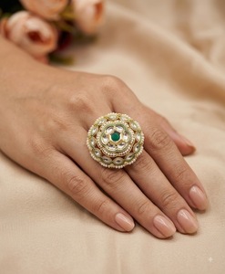 Royal Pearl Embellished Border Kundan Heavy Work Adjustable <b>Ring</b> Gold Plated Traditional Ethnic Wear Imitation <b>Ring</b> Manufacturer - Product Image 2