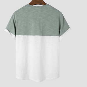 เสื้อยืดคอกลมแขนสั้นผู้ชาย ทรงปกติ สีตัดต่อ ดีไซน์เรียบง่าย ผ้าฝ้ายถัก 100% ระบายอากาศได้ดี - Product Image 2