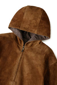 Sweat-shirt à capuche surdimensionné en cuir suédé de qualité supérieure, fabriqué par le fabricant, avec fermeture éclair et logo en relief 3D personnalisé pour hommes. - Product Image 6