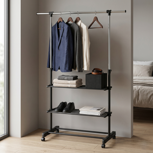 Porte-manteau autoportant moderne pour rangement domestique avec 3 étagères en acier, pour chambre à coucher, mobilier de maison, design minimaliste - Product Image 4