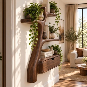 Étagère murale en bois contemporaine unique, faite à la main, avec plusieurs étagères et tiroirs pour la maison, le bureau, la salle d'étude, la bibliothèque - Product Image 5