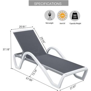 Adjustable Aluminum Patio Chaise <b>Lounge</b> All-Weather Gray Sun Lounger for <b>Pool</b> and Lawn 1 Lo - Product Image 6