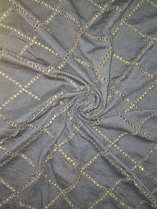 Bulk Supply Navy Blue Cotton Hosiery Fabric with Geometric Diamond Eyelet Cutwork Grid and Stretchy Knit Comfort for Apparel - Product Image 2
