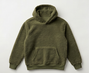 Sweat-shirt à capuche en polaire vert olive, coupe classique, couleur unie, pull décontracté en tricot avec poche, anti-boulochage - Product Image 1