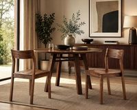 Ensemble de luxe de 2 chaises de salle à manger en bois massif sans coussin, finition teck brun rustique, chaises en bois artisanales pour salle à manger