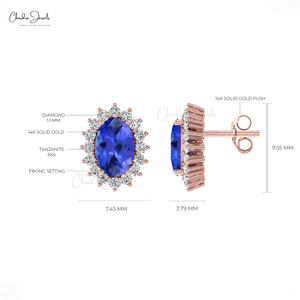 Produit le plus vendu sur Alibaba : Boucles d'oreilles clous de mariée en or 14 carats avec diamants, Tanzanite de haute qualité 6x4mm, Bijoux en gros - Product Image 5
