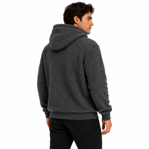 <b>Men's</b> Textured Fleece Hoodie Pullover <b>Sweatshirt</b> Drawstring Kangaroo Pocket Dark <b>Grey</b> Casual Winter Top hoodies - Product Image 2