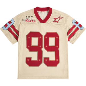 Camiseta de fútbol de malla con estampado personalizado, cuello en V, manga corta, roja y blanca, número 99, camiseta deportiva transpirable para hombres y adultos - Product Image 3