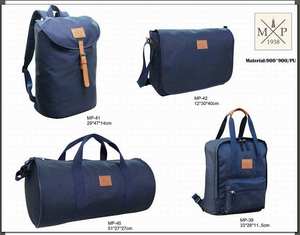 Premium Navy Blue Canvas Barrel Bag Large Capacity Minimalist Gym Duffle with Retro Leather Patch and Reinforced Webbing Handles - Product Image 6