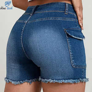 Shorts de Mezclilla para Mujer de Alta Calidad, Lavado Claro, Cintura Alta, Dobladillo Deshilachado, Ropa Casual, Venta al Por Mayor, Impresión de Logotipo Personalizado, OEM - Product Image 3