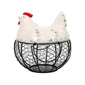 Chicken Shape <b>Egg</b> Holder Metal Wire <b>Basket</b> With Speckled Black Hen Lid Convenient <b>Egg</b> Storage Decorative Kitchen Accessory - Product Image 2