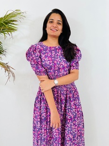 Robe longue décontractée à imprimé floral, à manches courtes, avec poche, en tissu de coton imprimé à la main, robe brodée pour femmes - Product Image 4