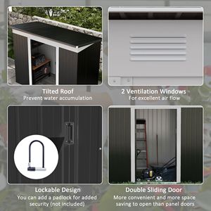 Caseta de Jardín Metálica Gris Resistente de 8x4 pies con Puertas con Cerradura y Marco de Acero Ventilado, Fácil de Montar, Almacenamiento Pequeño para Herramientas de Jardín - Product Image 6