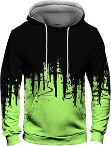 Sudadera con capucha para hombre, negra y verde con estampado de goteo, cremallera, efecto lavado, corte regular, informal, para otoño, con logo tejido frontal, estilo urbano. - Product Image 5